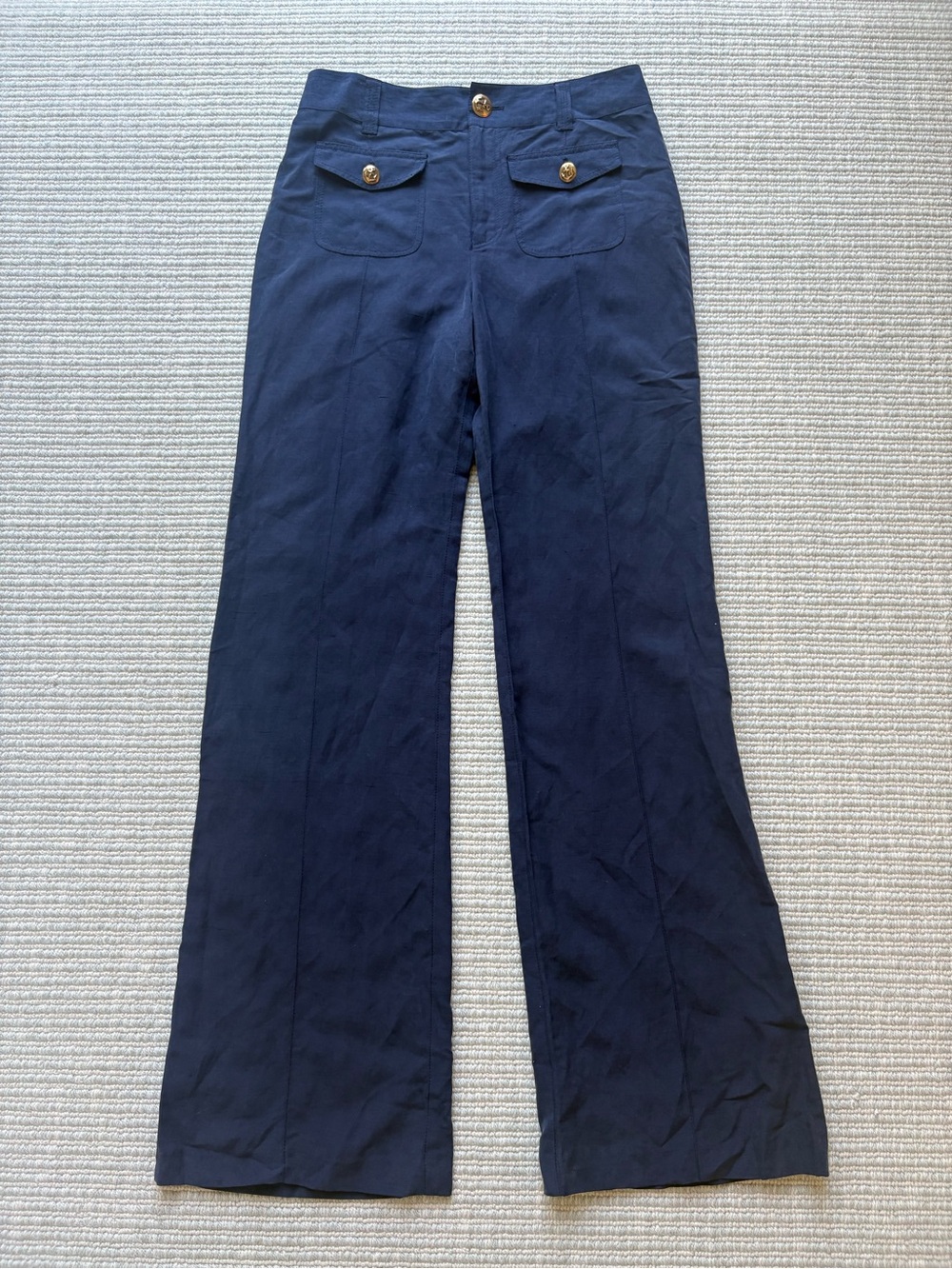 Rebecca Taylor pants 6 NWOT silk linen blend brass button detail
